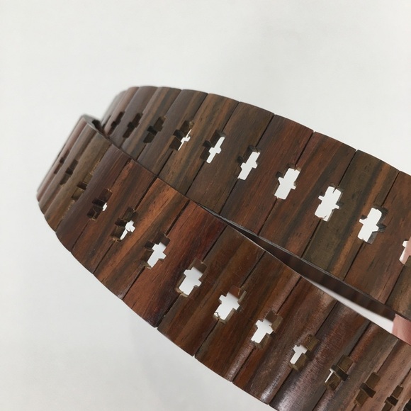 Vintage Teak Wood Belt Brown Women’s Size Medium Boho Natural - Picture 2 of 10